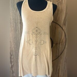 Beige Sleeveless Dress with Geometric Print